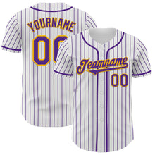 Charger l&#39;image dans la galerie, Custom White Purple Pinstripe Gold Authentic Baseball Jersey
