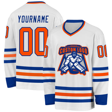 Custom White Orange-Royal Hockey Jersey