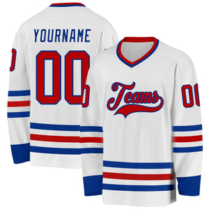 Custom White Red-Royal Hockey Jersey