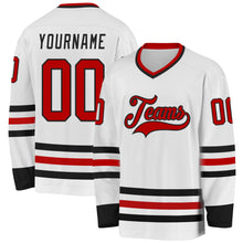 Load image into Gallery viewer, Custom White Red-Black Hockey Jersey
