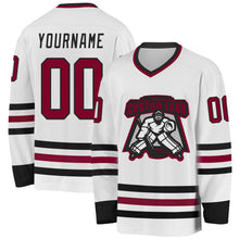 Load image into Gallery viewer, Custom White Maroon-Black Hockey Jersey
