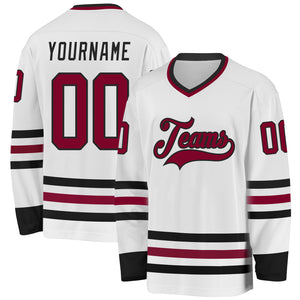 Custom White Maroon-Black Hockey Jersey