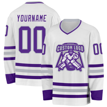 Custom White Purple-Gray Hockey Jersey