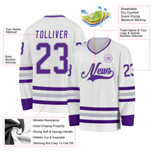 Charger l&#39;image dans la galerie, Custom White Purple-Gray Hockey Jersey
