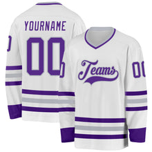 Charger l&#39;image dans la galerie, Custom White Purple-Gray Hockey Jersey
