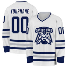 Load image into Gallery viewer, Custom White Navy-Gray Hockey Jersey
