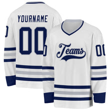 Load image into Gallery viewer, Custom White Navy-Gray Hockey Jersey
