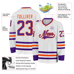 Custom White Purple-Orange Hockey Jersey