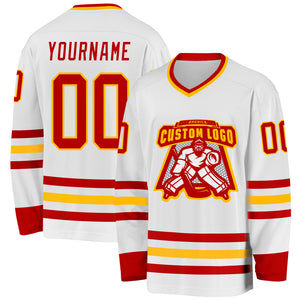 Custom White Red-Gold Hockey Jersey