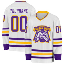 Charger l&#39;image dans la galerie, Custom White Purple-Gold Hockey Jersey
