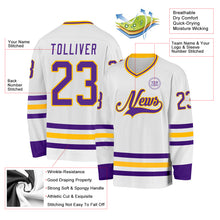 Charger l&#39;image dans la galerie, Custom White Purple-Gold Hockey Jersey
