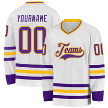 Charger l&#39;image dans la galerie, Custom White Purple-Gold Hockey Jersey
