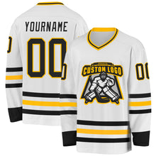 Charger l&#39;image dans la galerie, Custom White Black-Gold Hockey Jersey
