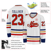 Laden Sie das Bild in den Galerie-Viewer, Custom White Red Old Gold-Navy Hockey Jersey
