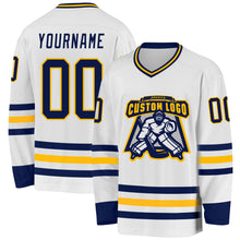 Charger l&#39;image dans la galerie, Custom White Navy-Gold Hockey Jersey
