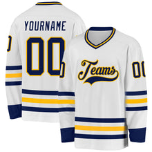 Charger l&#39;image dans la galerie, Custom White Navy-Gold Hockey Jersey
