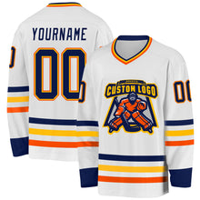 Charger l&#39;image dans la galerie, Custom White Navy Gold-Orange Hockey Jersey
