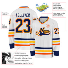 Charger l&#39;image dans la galerie, Custom White Navy Gold-Orange Hockey Jersey
