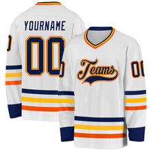 Charger l&#39;image dans la galerie, Custom White Navy Gold-Orange Hockey Jersey
