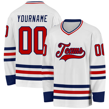 Custom White Red-Navy Hockey Jersey