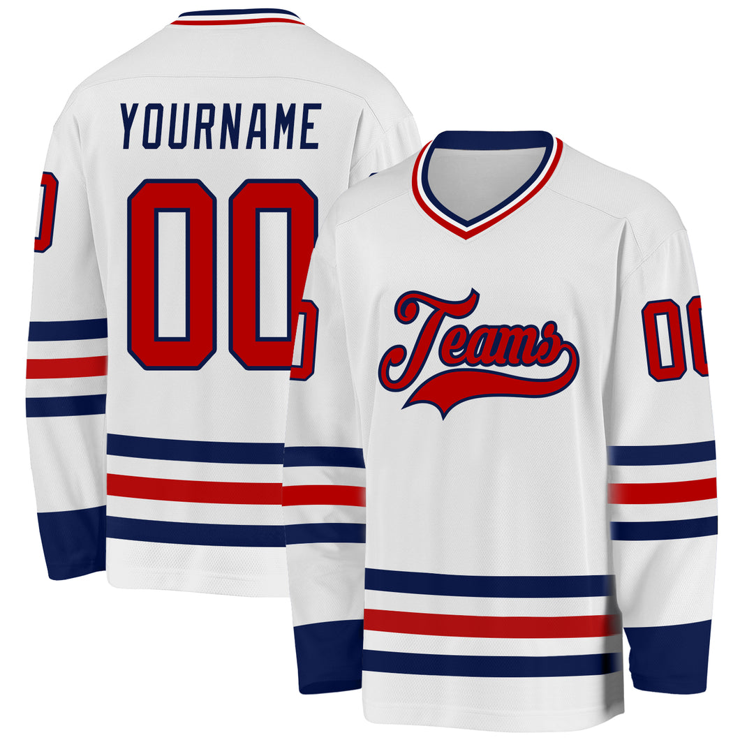 Custom White Red-Navy Hockey Jersey