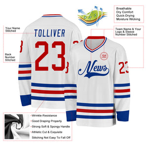 Custom White Red-Royal Hockey Jersey