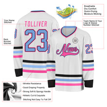 Charger l&#39;image dans la galerie, Custom White Light Blue Black-Pink Hockey Jersey
