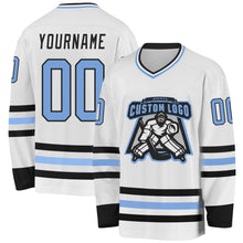 Charger l&#39;image dans la galerie, Custom White Light Blue-Black Hockey Jersey
