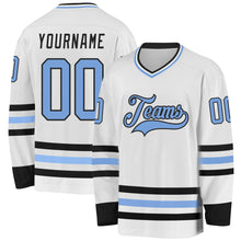 Charger l&#39;image dans la galerie, Custom White Light Blue-Black Hockey Jersey
