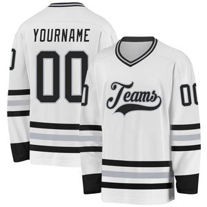 Custom White Black-Gray Hockey Jersey