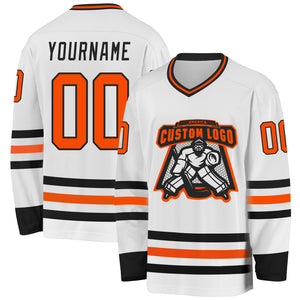 Custom White Orange-Black Hockey Jersey