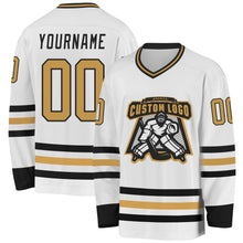 Charger l&#39;image dans la galerie, Custom White Old Gold-Black Hockey Jersey
