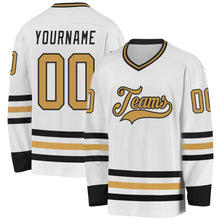 Charger l&#39;image dans la galerie, Custom White Old Gold-Black Hockey Jersey
