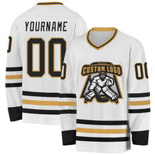 Charger l&#39;image dans la galerie, Custom White Black-Old Gold Hockey Jersey
