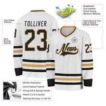 Charger l&#39;image dans la galerie, Custom White Black-Old Gold Hockey Jersey
