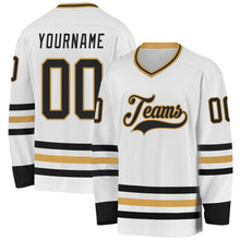 Charger l&#39;image dans la galerie, Custom White Black-Old Gold Hockey Jersey
