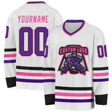 Charger l&#39;image dans la galerie, Custom White Purple Black-Pink Hockey Jersey
