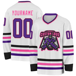 Custom White Purple Black-Pink Hockey Jersey