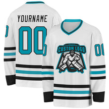 Load image into Gallery viewer, Custom White Teal-Black Hockey Jersey
