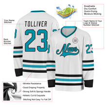 Load image into Gallery viewer, Custom White Teal-Black Hockey Jersey
