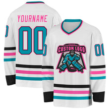 Charger l&#39;image dans la galerie, Custom White Teal Black-Pink Hockey Jersey
