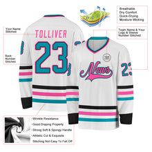 Charger l&#39;image dans la galerie, Custom White Teal Black-Pink Hockey Jersey
