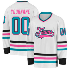 Charger l&#39;image dans la galerie, Custom White Teal Black-Pink Hockey Jersey
