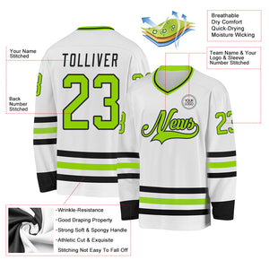 Custom White Neon Green-Black Hockey Jersey