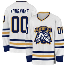 Charger l&#39;image dans la galerie, Custom White Navy-Old Gold Hockey Jersey
