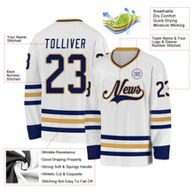 Charger l&#39;image dans la galerie, Custom White Navy-Old Gold Hockey Jersey
