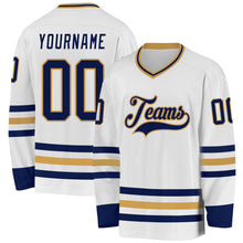 Charger l&#39;image dans la galerie, Custom White Navy-Old Gold Hockey Jersey
