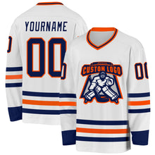 Charger l&#39;image dans la galerie, Custom White Navy-Orange Hockey Jersey
