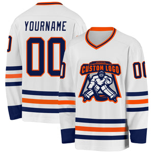 Custom White Navy-Orange Hockey Jersey