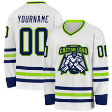 Charger l&#39;image dans la galerie, Custom White Navy-Neon Green Hockey Jersey
